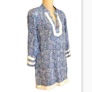 Tina Stephens Small Blue and White‎ Print Tunic Top